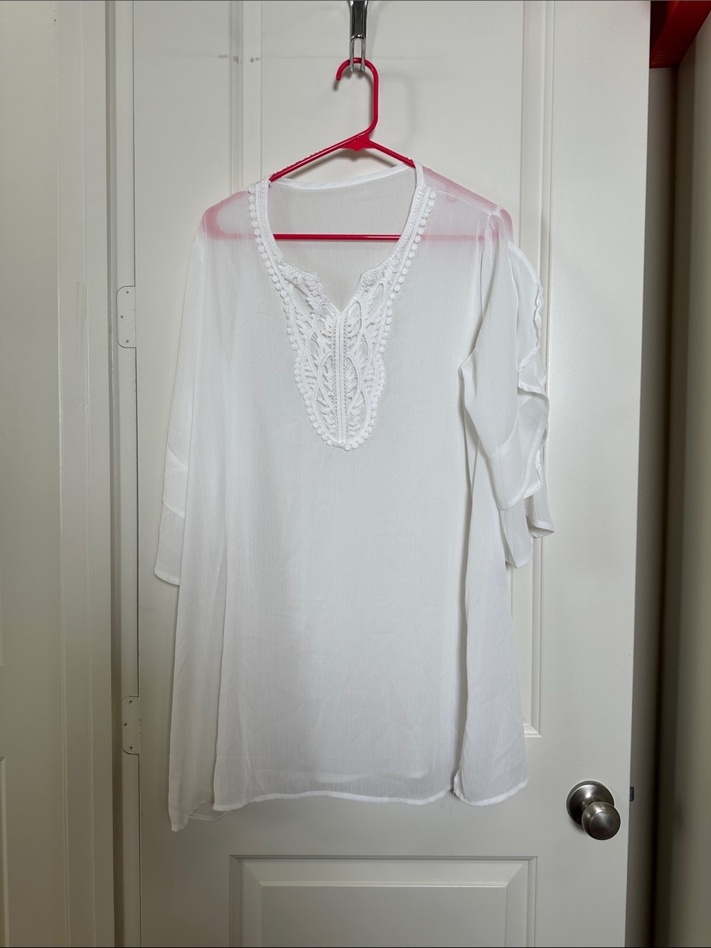 White Crochet-Trim Swim Coverup Tunic